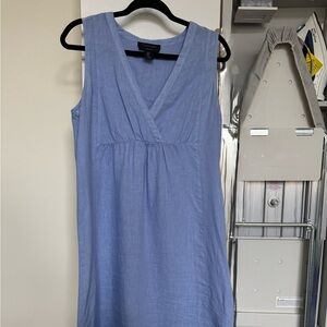 Tahari Light Blue 100% Linen V-Neck Dress
